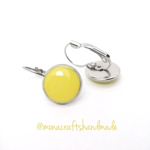 Belle - citromsárga franciakapcsos fülbevaló acél alappal  (14 mm) - ékszer - fülbevaló - lógós kerek fülbevaló - Meska.hu