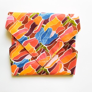 Újraszalvéta, szendvics csomagoló, textil szalvéta, színes tulipános, Táska & Tok, Uzsonna- & Ebéd tartó, Szendvics csomagoló, Varrás, MESKA
