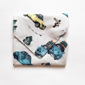 Újraszalvéta, szendvics csomagoló, textil szalvéta,retro autós, erdős, Táska & Tok, Uzsonna- & Ebéd tartó, Szendvics csomagoló, Varrás, MESKA