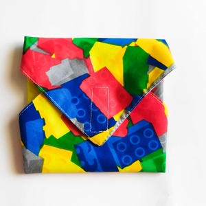 Újraszalvéta, szendvics csomagoló, textil szalvéta, legós, építőkockás, Táska & Tok, Uzsonna- & Ebéd tartó, Szendvics csomagoló, Varrás, MESKA