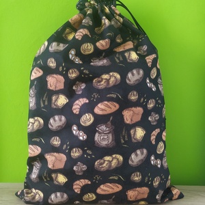 Nagy méretű kenyereszsák, frissentartó zsák, pékárus zsák-Fekete alapon pékáru mintás, Táska & Tok, Bevásárlás & Shopper táska, Kenyeres zsák, Varrás, MESKA