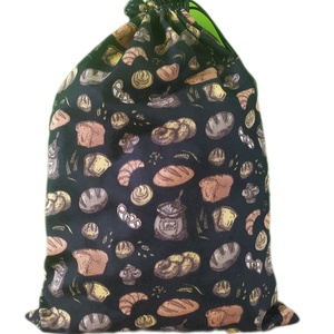 Közepes kenyereszsák, frissentartó zsák, pékárus zsák-Fekete alapon pékáru mintás, Táska & Tok, Bevásárlás & Shopper táska, Kenyeres zsák, Varrás, MESKA