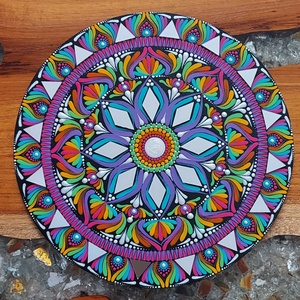 Szivárvány színű kis mandala tükörmozaikkal, Otthon & Életmód, Dekoráció, Spiritualitás, Mandala, Festészet, MESKA