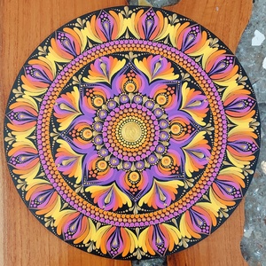 Lilás-pinkes-sárgás kis mandala, Otthon & Életmód, Dekoráció, Spiritualitás, Mandala, Festészet, MESKA