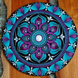 Türkíz kékes-bordós-lilás színátmenetes kis mandala, Otthon & Életmód, Dekoráció, Spiritualitás, Mandala, Festészet, MESKA