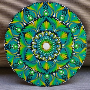 Kékes-zöldes-sárgás színátmenetes kis mandala, Otthon & Életmód, Dekoráció, Spiritualitás, Mandala, Festészet, MESKA