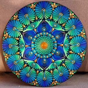 Kékes-türkízes-zöldes színátmenetes kis mandala, Otthon & Életmód, Dekoráció, Spiritualitás, Mandala, Festészet, MESKA