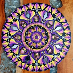 Lilás-rózsaszínes-sárgás kisebb mandala, Otthon & Életmód, Dekoráció, Spiritualitás, Mandala, Festészet, MESKA