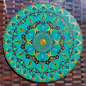 Türkízes-kékes-arany színátmenetes kisebb mandala, Otthon & Életmód, Dekoráció, Spiritualitás, Mandala, Festészet, MESKA