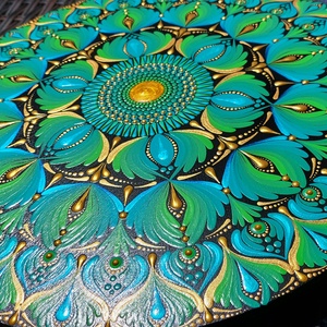 Türkízes-kékes-arany színátmenetes kisebb mandala - otthon & életmód - dekoráció - spiritualitás - mandala - Meska.hu