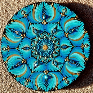 Óceán színei ihlette kisebb mandala, Otthon & Életmód, Dekoráció, Spiritualitás, Mandala, Festészet, Festett tárgyak, MESKA
