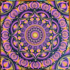 40 cm-es lilás-rózsaszínes-sárgás színátmenetes mandala, Otthon & Életmód, Dekoráció, Spiritualitás, Mandala, Festészet, Festett tárgyak, MESKA