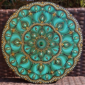38 cm-es emeráld  mandala, Otthon & Életmód, Dekoráció, Spiritualitás, Mandala, Festészet, Festett tárgyak, MESKA