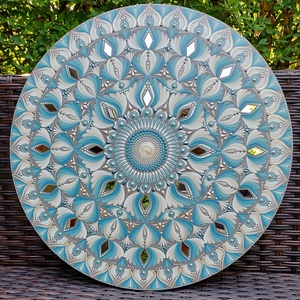 45 cm-es  kékes-bézses  mandala, Otthon & Életmód, Dekoráció, Spiritualitás, Mandala, Festészet, Festett tárgyak, MESKA