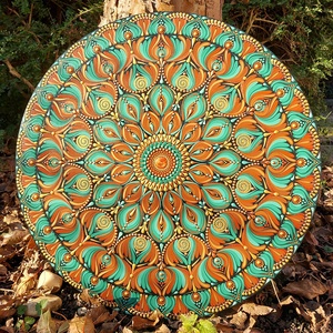 45 cm-es  barnás-türkíz zöldes mandala, Otthon & Életmód, Dekoráció, Spiritualitás, Mandala, Festészet, Festett tárgyak, MESKA