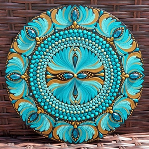 20 cm-es  türkízkék színátmenetes  kis mandala, Otthon & Életmód, Dekoráció, Spiritualitás, Mandala, Festészet, Festett tárgyak, MESKA