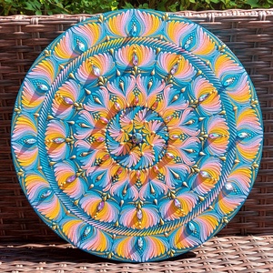 35 cm-es  élénk, késő nyári színvilágú mandala, Otthon & Életmód, Dekoráció, Spiritualitás, Mandala, Festészet, Festett tárgyak, MESKA