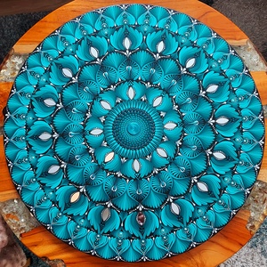 50 cm-es  türkíz zöld  színátmenetes mandala, Otthon & Életmód, Dekoráció, Spiritualitás, Mandala, Festészet, Festett tárgyak, MESKA