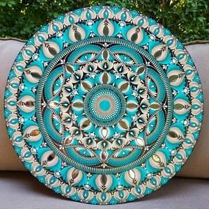 50 cm-es mandala a Tengerpart színeivel, Otthon & Életmód, Dekoráció, Spiritualitás, Mandala, Festészet, Festett tárgyak, MESKA