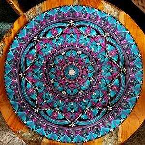 50 cm-es Türkíz kékes-lilás-bordós színátmenetes mandala, Otthon & Életmód, Dekoráció, Spiritualitás, Mandala, Festészet, Festett tárgyak, MESKA