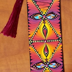 Kézzel festett mandalás könyvjelző naplementés színvilággal, Otthon & Életmód, Dekoráció, Spiritualitás, Mandala, Festészet, Festett tárgyak, MESKA