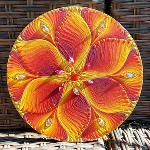 20 cm-es  Tűzvirág mandala a naplemente színeivel, Otthon & Életmód, Dekoráció, Spiritualitás, Mandala, Festészet, Festett tárgyak, MESKA