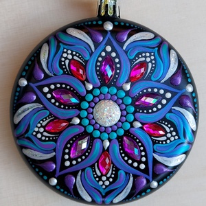Kézzel festett, egyedi  karácsonyfadísz mandala mintával,  lila és kék színekkel  1 db - otthon & életmód - dekoráció - spiritualitás - mandala - Meska.hu