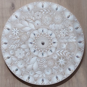 45 cm-es fehéres-bézses virágos-leveles mandala - otthon & életmód - dekoráció - spiritualitás - mandala - Meska.hu