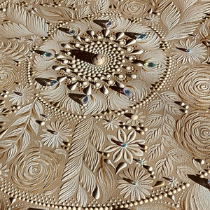 45 cm-es fehéres-bézses virágos-leveles mandala - otthon & életmód - dekoráció - spiritualitás - mandala - Meska.hu