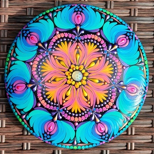17 cm-es élénk szivárvány színű mandalakő, Otthon & Életmód, Dekoráció, Spiritualitás, Mandala, Festészet, Festett tárgyak, MESKA