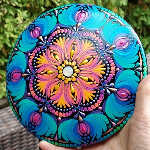17 cm-es élénk szivárvány színű mandalakő - otthon & életmód - dekoráció - spiritualitás - mandala - Meska.hu