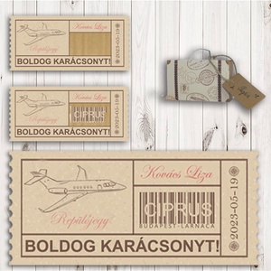 Kaparós repülőjegy bőröndben, utazás, ajándék átadás, élményajándék - karácsony - karácsonyi ajándékozás - karácsonyi képeslap, üdvözlőlap, ajándékkísérő - Meska.hu