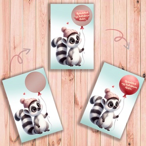 Karácsonyi, lemur mintás kaparós sorsjegy, egyedi felirattal, Karácsony, Karácsonyi ajándékozás, Karácsonyi képeslap, üdvözlőlap, ajándékkísérő, Fotó, grafika, rajz, illusztráció, MESKA