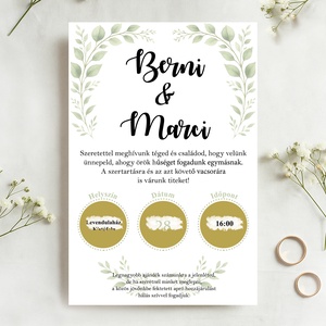 Kaparós esküvői meghívó növényi mintával, viaszpecséttel zárható, kézzel nyomdázott borítékkal, greenery - Meska.hu