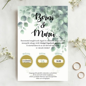 Kaparós esküvői meghívó növényi mintával, viaszpecséttel zárható, kézzel nyomdázott borítékkal, greenery - Meska.hu