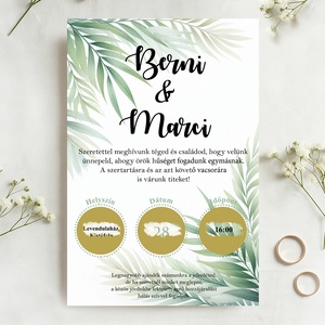 Kaparós esküvői meghívó növényi mintával, viaszpecséttel zárható, kézzel nyomdázott borítékkal, greenery - Meska.hu