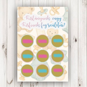 Kisfiú vagy kislány születik? Gender Reveal kaparós kártya, babaváró, babaváró buli, gender reveal party, Otthon & Életmód, Papír, írószer, Ajándékozás kellékei, Képeslap, üdvözlőlap, Fotó, grafika, rajz, illusztráció, MESKA