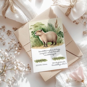 Capybara, vízidisznó mintás meghívó, viaszpecséttel zárható, kézzel nyomdázott borítékkal - Meska.hu
