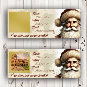Mikulás kaparós képeslap, karácsonyi ajándék, utazás, beszállókártya, ajándék átadás, élményajándék, repülőjegy, repjegy, Karácsony, Karácsonyi ajándékozás, Karácsonyi képeslap, üdvözlőlap, ajándékkísérő, Fotó, grafika, rajz, illusztráció, MESKA