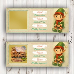 Karácsonyi manó kaparós képeslap, ajándék, utazás, beszállókártya, ajándék átadás, élményajándék, repülőjegy, repjegy - Meska.hu