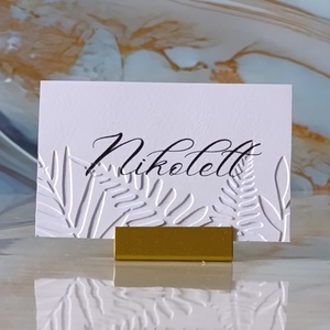 Dombornyomott, esküvői, növényes ültetőkártya, greenery névtábla, ültetőkártya, domborított, levelek, növények, Esküvő, Meghívó & Kártya, Ültetési rend, Fotó, grafika, rajz, illusztráció, MESKA