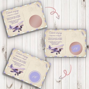 Repülős, levendulás esküvői sorsjegy, kaparós kártya, sorsjegy, kupon, esküvői játék, lakodalom, szerencse - Meska.hu