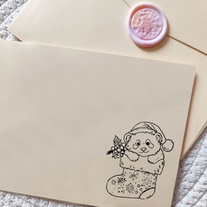 Kaparós keresztszülő felkérő, viaszpecséttel zárható borítékkal, egyedi, felkérő, bambusz, panda - otthon & életmód - papír, írószer - ajándékozás kellékei - ajándék sorsjegy - Meska.hu