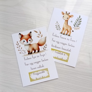Egyedi, zsiráf, kaparós bababejelentő, viaszpecséttel zárható borítékkal, nagymama, nagypapa, család - baba - mama - babaemlékek - bababejelentők - Meska.hu