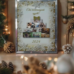 Karácsonyi tükrös szélű fotóüveg, Karácsony, Karácsonyi lakásdekoráció, Ünnepi asztaldekoráció, Fotó, grafika, rajz, illusztráció, MESKA