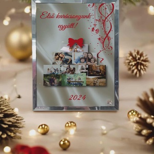 Karácsonyi tükrös szélű fotóüveg, Karácsony, Karácsonyi lakásdekoráció, Ünnepi asztaldekoráció, Fotó, grafika, rajz, illusztráció, MESKA