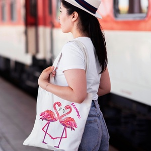  Flamingó madaras vászontáska - táska & tok - bevásárlás & shopper táska - shopper, textiltáska, szatyor - Meska.hu