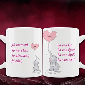 Páros Be mine szives elefántos kávés bögre, Otthon & Életmód, Konyhafelszerelés, tálalás, Tálalás, Bögre & Csésze, Fotó, grafika, rajz, illusztráció, MESKA