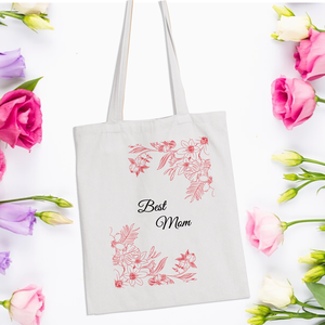  Piros virágos női anyáknapi vászontáska, Táska & Tok, Bevásárlás & Shopper táska, Shopper, textiltáska, szatyor, Fotó, grafika, rajz, illusztráció, MESKA