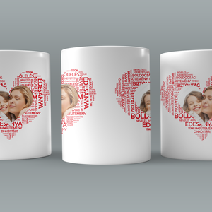 Anyák napi, piros betűs, szíves, fényképes Édesanya kávés bögre - otthon & életmód - konyhafelszerelés, tálalás - tálalás - bögre & csésze - Meska.hu